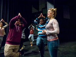 Theater Day for high school students, being led by faculty from the Department of Theater and Dance.