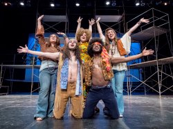 "Hair" cast members in rehearsal.