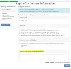 Screenshot of page for requesting delivery