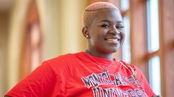 Destany George in University Hall lobby