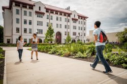 Students walk across campus