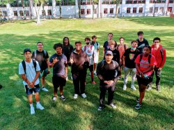 Professor Castro's Writing 105 group shot on the Quad