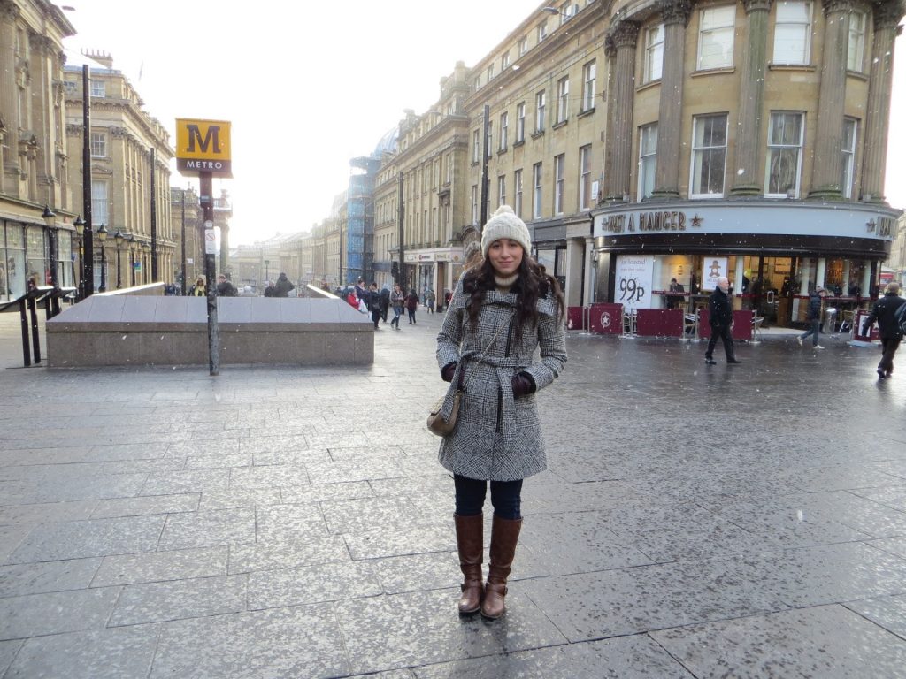 Student in plaza at Newcastle