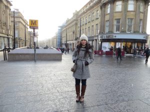 Student in plaza at Newcastle